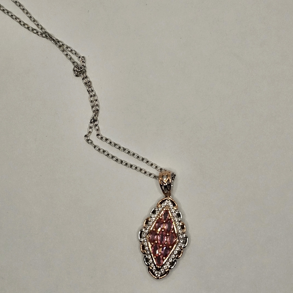 Rare Padparadscha Sapphire & Zircon Necklace RG & Palladium Sterling Silver! - Picture 9 of 10